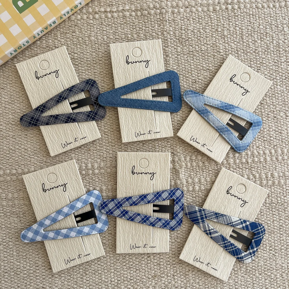 

1pc Blue Denim Plaid Triangle BB Clip Sweet Girl Hair Clip Hairpin Bangs Side Clip Barrettes Headwear Hair Accessories Hairgrip