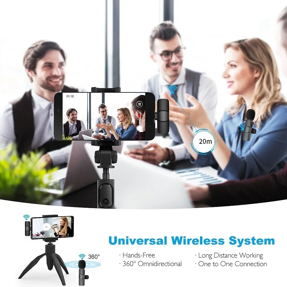 2.4G Wireless Lavalier Microphone Audio Video Recording Mini Mic For Smartphone Live Broadcast Gaming Phone With Receiver