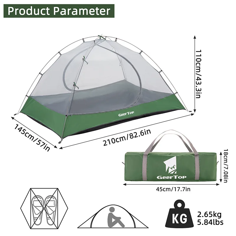 Two Person Canopy Tent Two In One Silver Coated Sunscreen Waterproof 1 Room 1 Living Room Portable Aluminum Pole Outdoor Camping