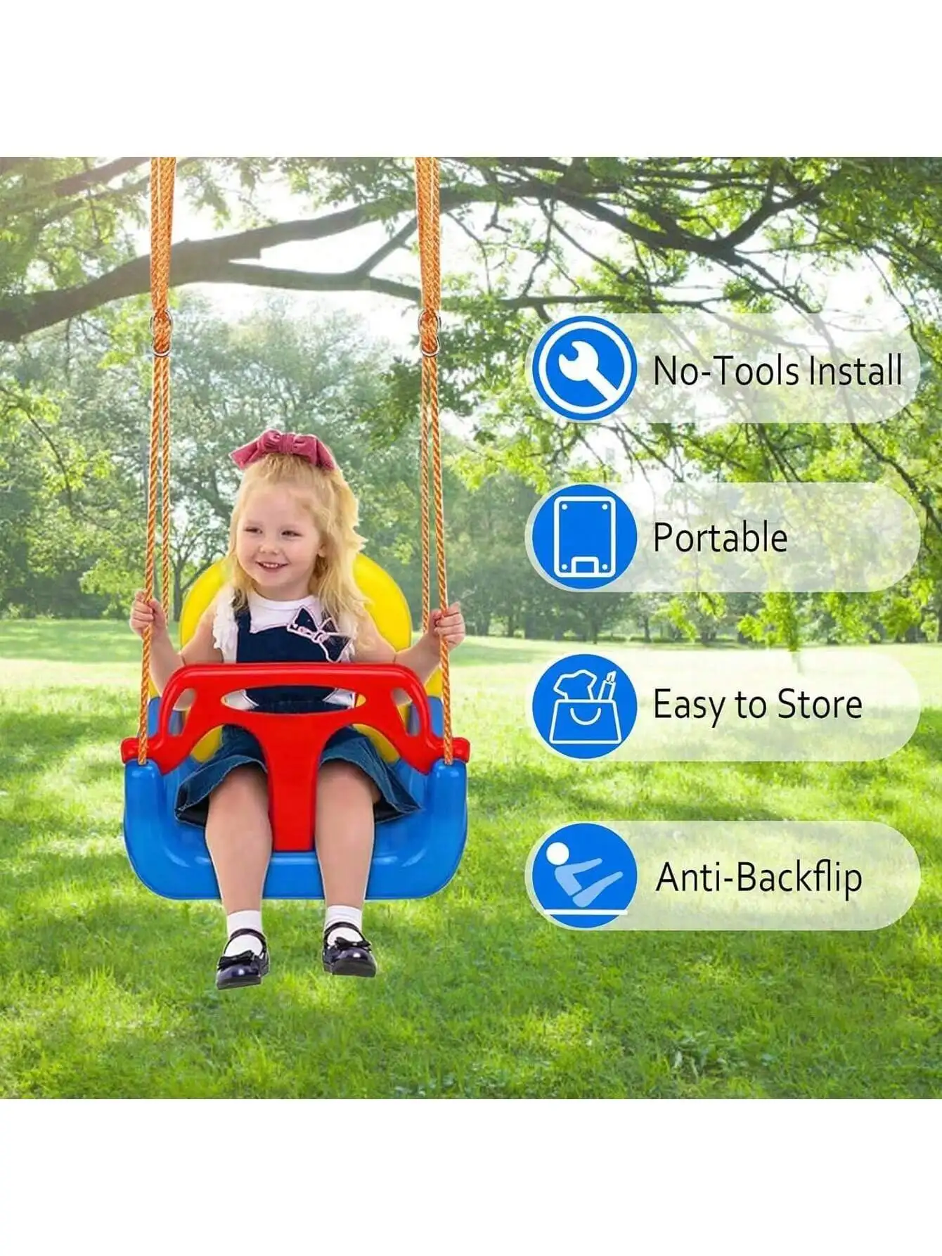 NUOVO altalena per bambini 3 in 1 Sedile per altalena per bambini con moschettoni per corde regolabili