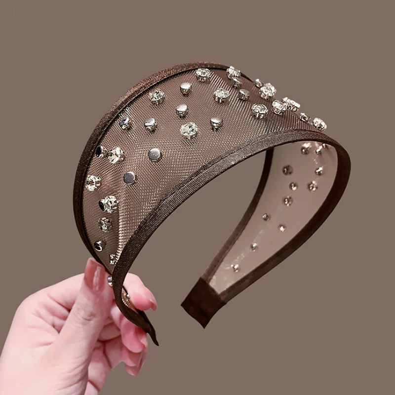 韓国製中空メッシュダイヤモンドヘッドバンドヘアバンド通気性ワイドエッジプレスヘアアクセサリー女性用アウトドアヘッドバンドヘアフープ