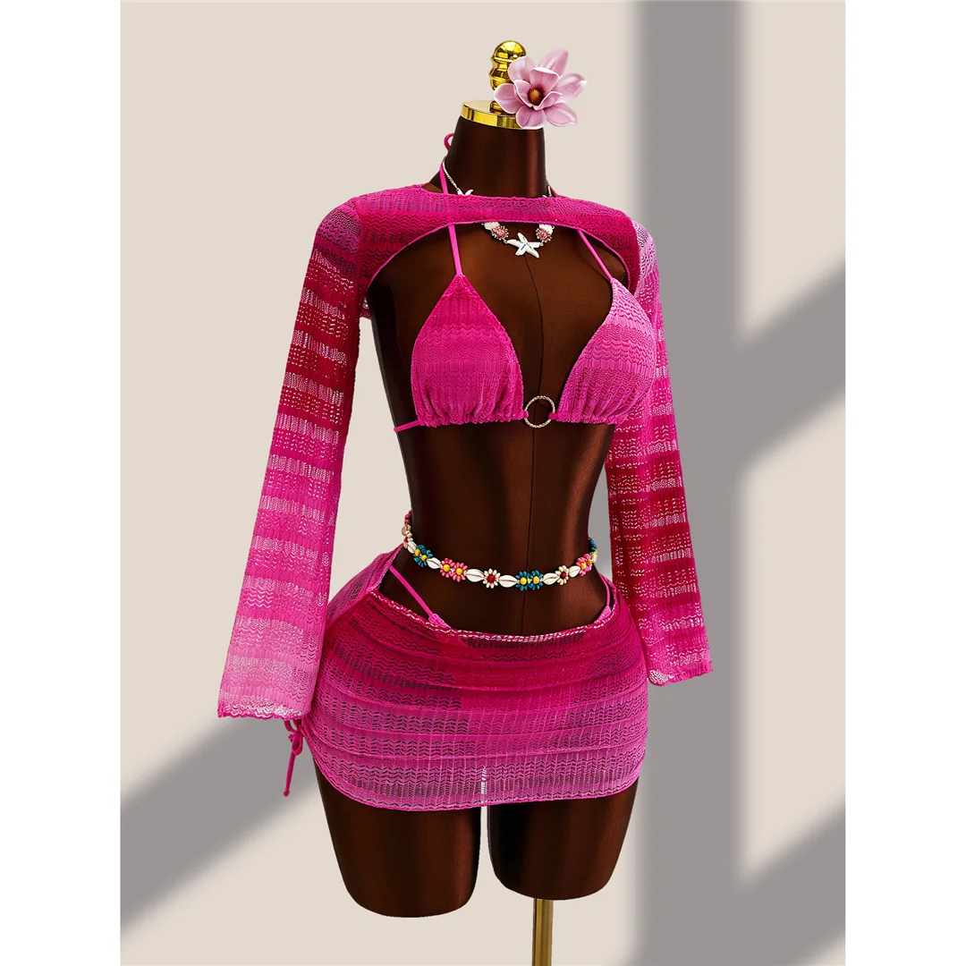 4-teiliges Bikini-Set mit Überwurfrock, Farbverlauf, Damen-Badebekleidung, Badeanzug, Badebekleidung, Badeanzug, Schwimmbekleidung V8303 – Detail 10