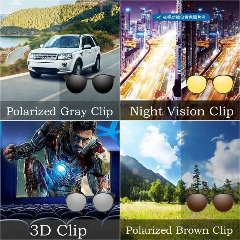 KIZN 1 + 4 نظارات طبية دائرية كلاسيكية بمشبك مغناطيسي للرجال والنساء TR90 إطار نظارات طبية بصرية من التيتانيوم النقي #4