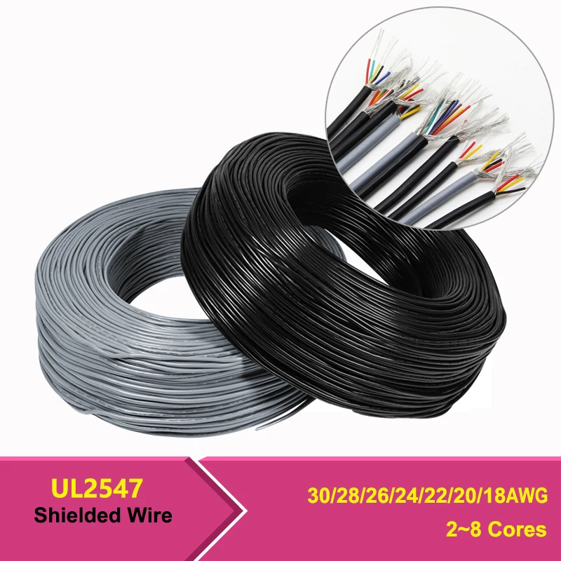 5/10m UL2547 Shielded Electric Wire 30 28 26 24 22 20 18 AWG 2 3 4 5 6 8 Core Headphone Copper Control Wires Signal Audio Cable