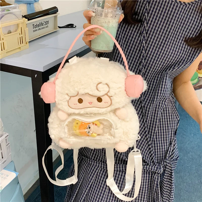 Cute Plush Bear Otter Doll Backpack Cartoon Style Women's Shoulder Bag Medium Hardness Daily Use Zipper Opening Mobile Phone Bag