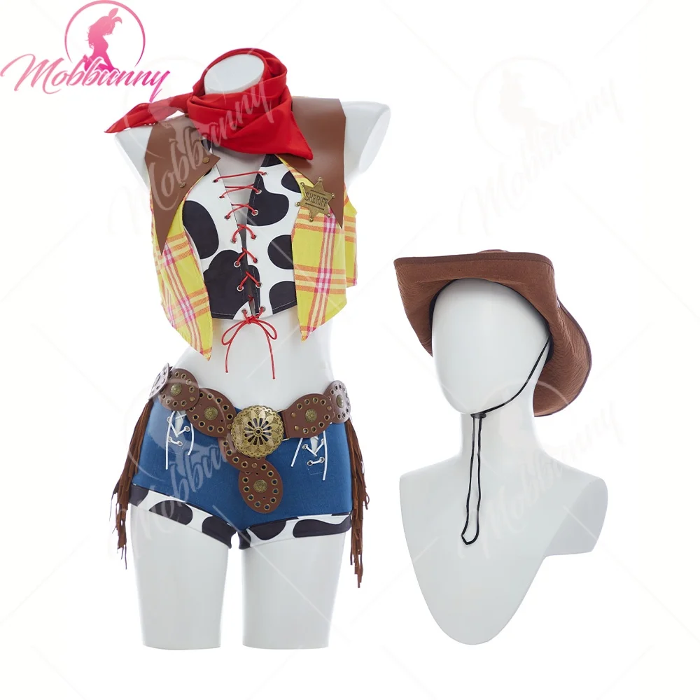 Mobbunny Women Sexy Cowgirl Cosplay Costume Movie Derivative Anime Cowboy Cosplay Vest Top Pants with Bandana and Hat