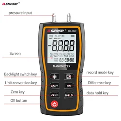 Manometro digitale serie SNDWAY SW-512 manometro aria +-103.42 KPa 0.01 risoluzione strumento Kit manometro differenziale pressione aria