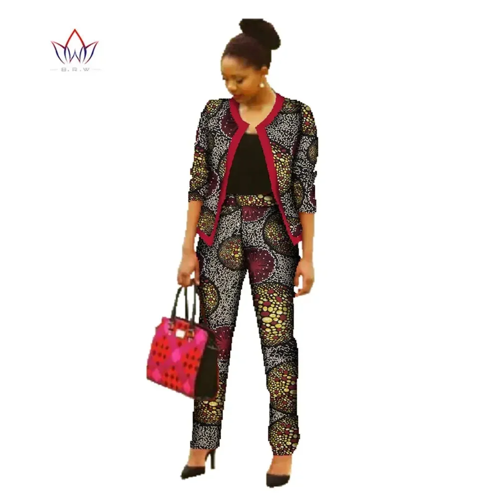 

BRW Africa Pant Sets for Women New Spring Dashiki Jacket Coat Top and Pants Outfits Bazin Plus Size African Clothing WY022