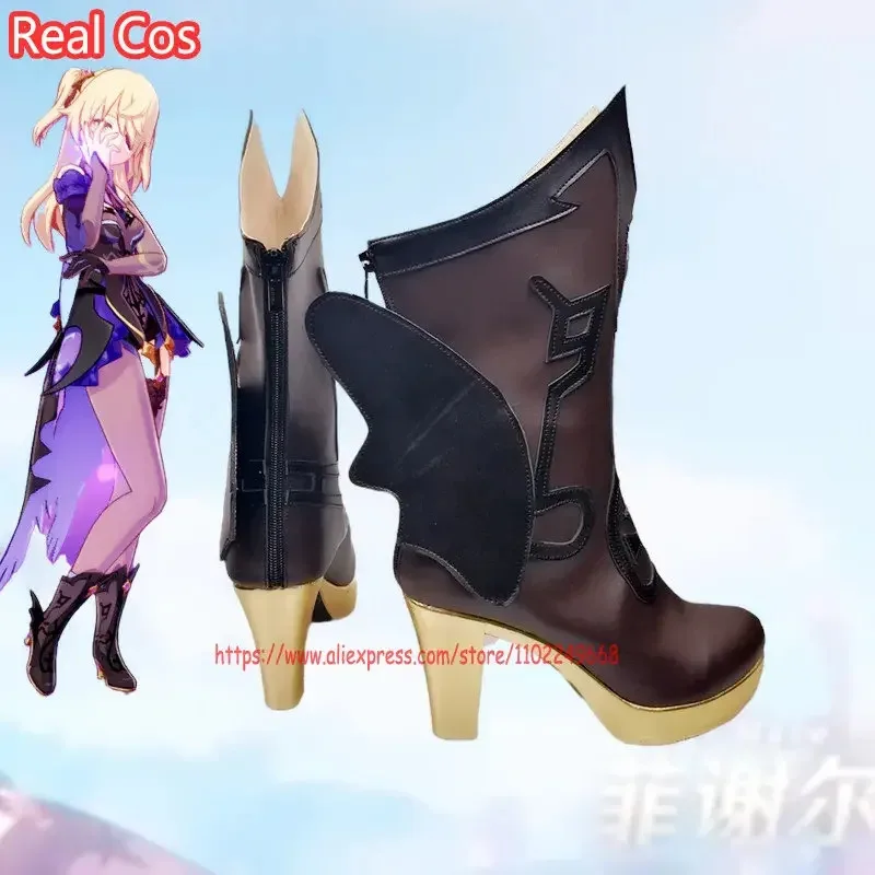 

RealCos 2021, новая игра Genshin Impact Fischl, обувь для косплея, женские или мужские туфли на высоком каблуке, женская коричневая одежда на Хэллоуин, Accesso