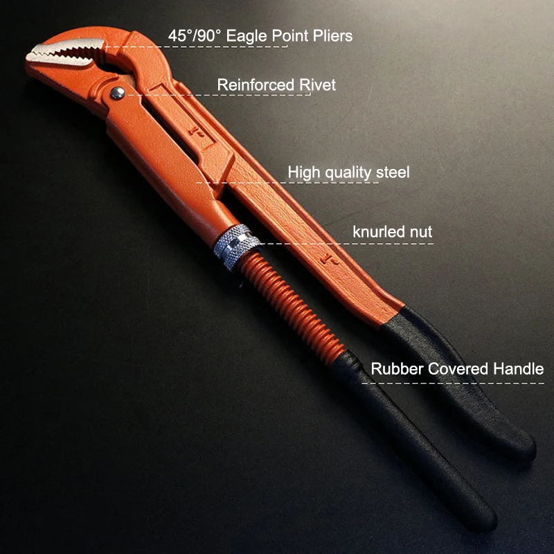 Eagle Point Pliers 1/1.5/2 Inch Quick Pipe Wrench 45°/90° Industrial Large Opening Throat Pliers Heavy Duty Plumbing Hand Tools