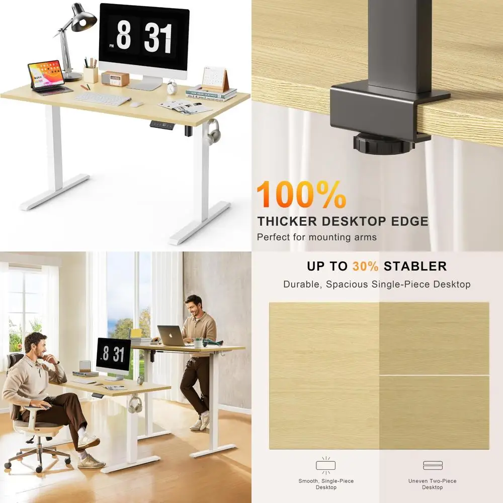 مكتب قائم كهربائي قابل لضبط الارتفاع - مكتب بدون خياطة مقاس 48 × 24 بوصة للاستخدام المنزلي والمكتب المريح