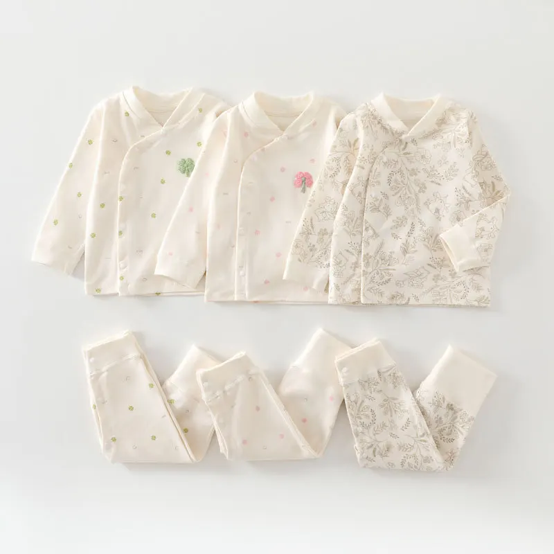 0-3Y Boys Warm Pajamas Baby Girl Cotton Floral Print Nightwear Sets Clothes High Waist Belly Protection Pants Infant Sleepwear