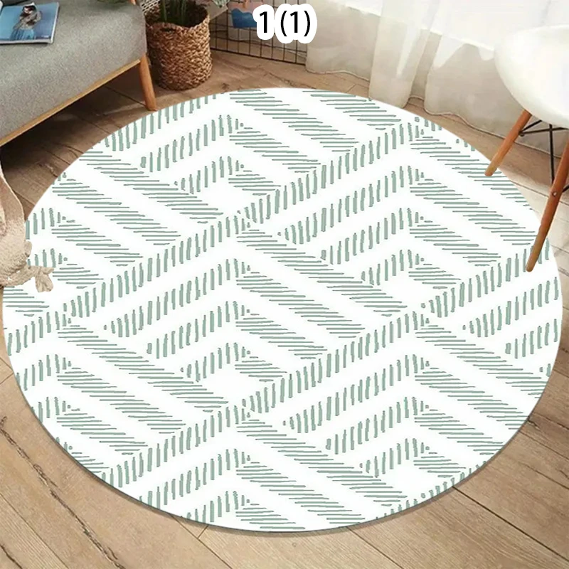 Nordic Style Simple Geometric Round Doormat Mint Green Chevron Non-Slip Entry Rug Scandi Home Decor Floor Mat Living Room Carpet