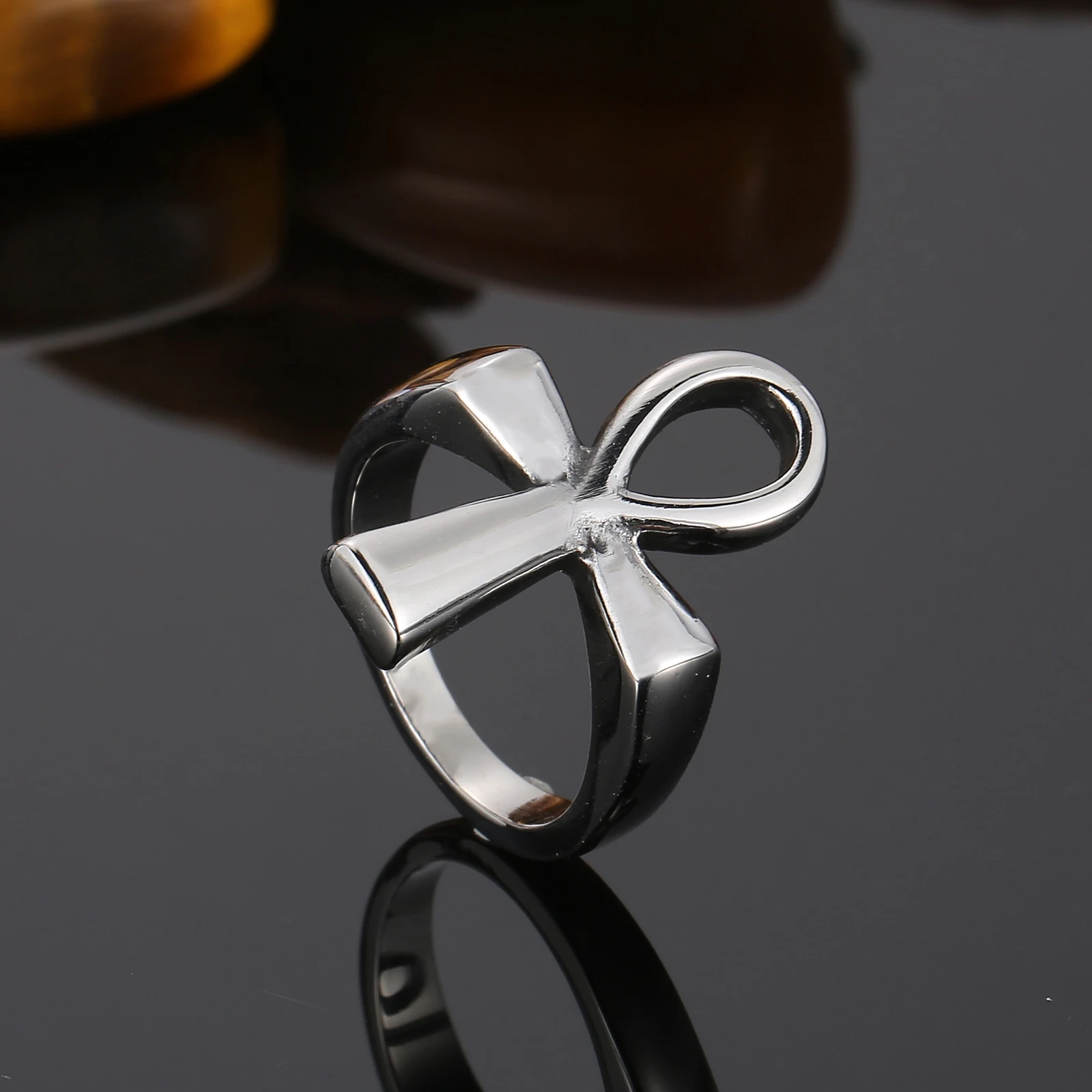 HaoYi Stainless Steel Egypt Cruz Ring For Men Fashion Vintage Personality Accessories Women Jewelry Gift