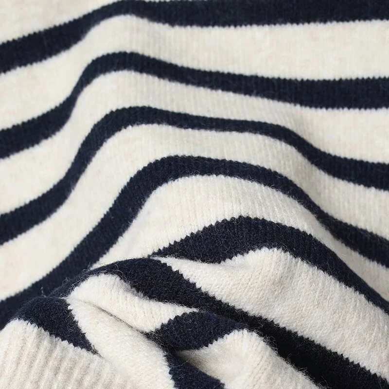 2026 New Women Vintage Striped Knitted Sweater Long Sleeve Round Neck Basic Casual Pullover Spring Autumn Tops