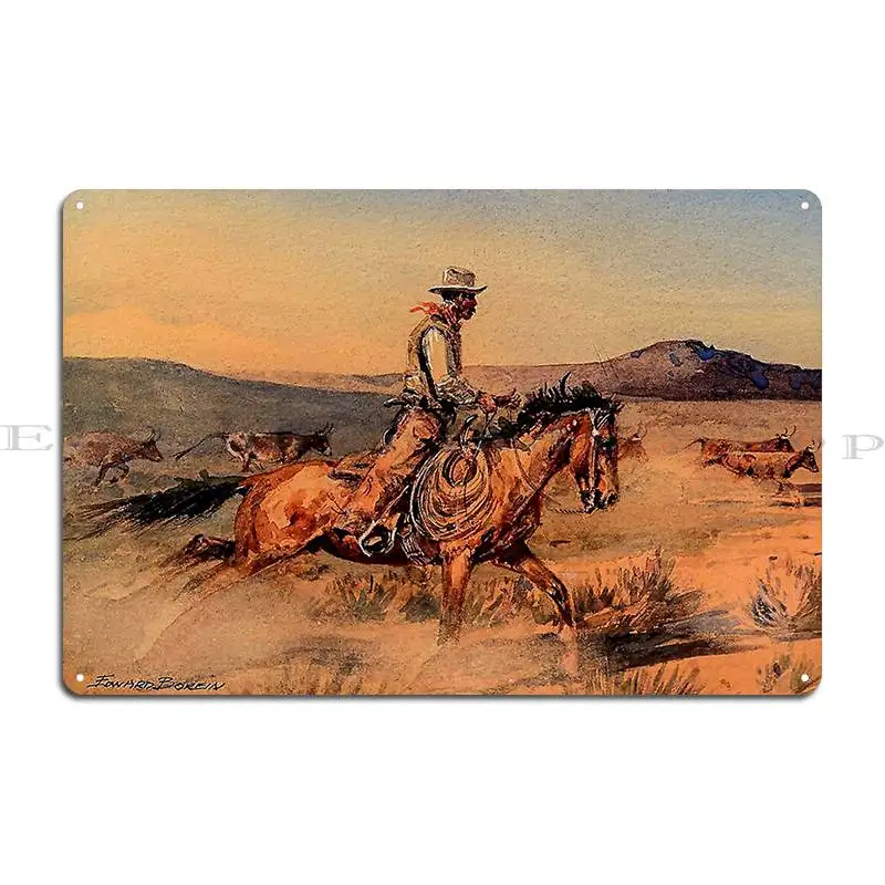 Riding Herd Western Art Metal Sign Designing Classic Bar Wall Plaque Plaques Tin Sign Poster