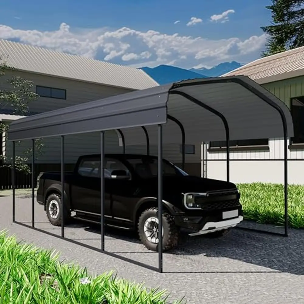 Heavy Duty 12x20 FT Carport Kit Metal Garage Canopy Galvanized Steel Roof Frame & Anchors Waterproof Design Cars Boats Outdoor