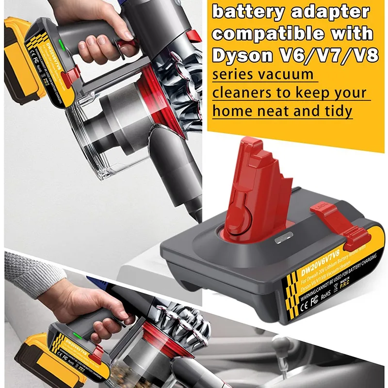 3-in-1-Upgrade-Adapter DW20V6V7V8 für DeWalt 20 V Akku, umgewandelt in Dyson V6/V7/V8 Staubsauger mit Vakuum-Befestigungsclips