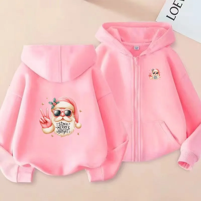 

Children Clothing New Year Gifts Santa Claus Cardigan Hoodie Zipper Style Sweatshirt Boys Girls 3-12Yrs Casual Loose Sports Coat