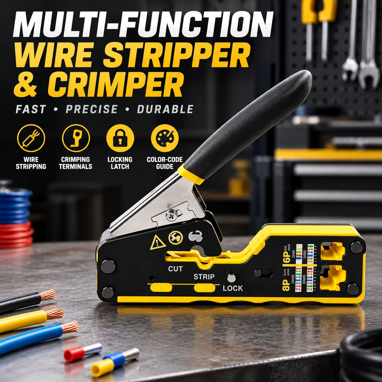 RJ45 Pass Through Crimp Tool, Ethernet Cable Crimper for Cat5 Cat5e Cat6 RJ45 Connectors with Replacement Blade for Network Repa