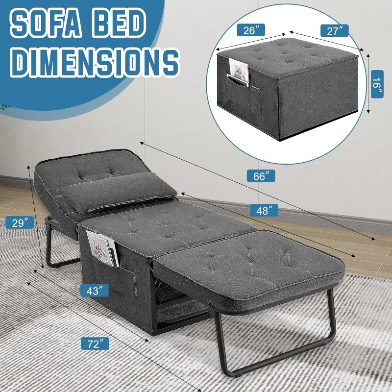 Sofa Bed,4 in 1 Sleeper Sofa  Modern Convertible Chair Sofa Sleeper with Pull Out Bed for Living Room Apartment Office