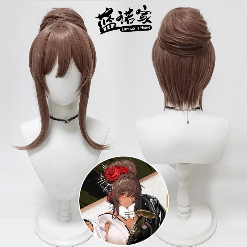 نوير نايكي آلهة النصر شعر مستعار تأثيري كعكة براون الاصطناعية مقاومة للحرارة الشعر هالوين زي لعب الأدوار شعر مستعار للحفلات