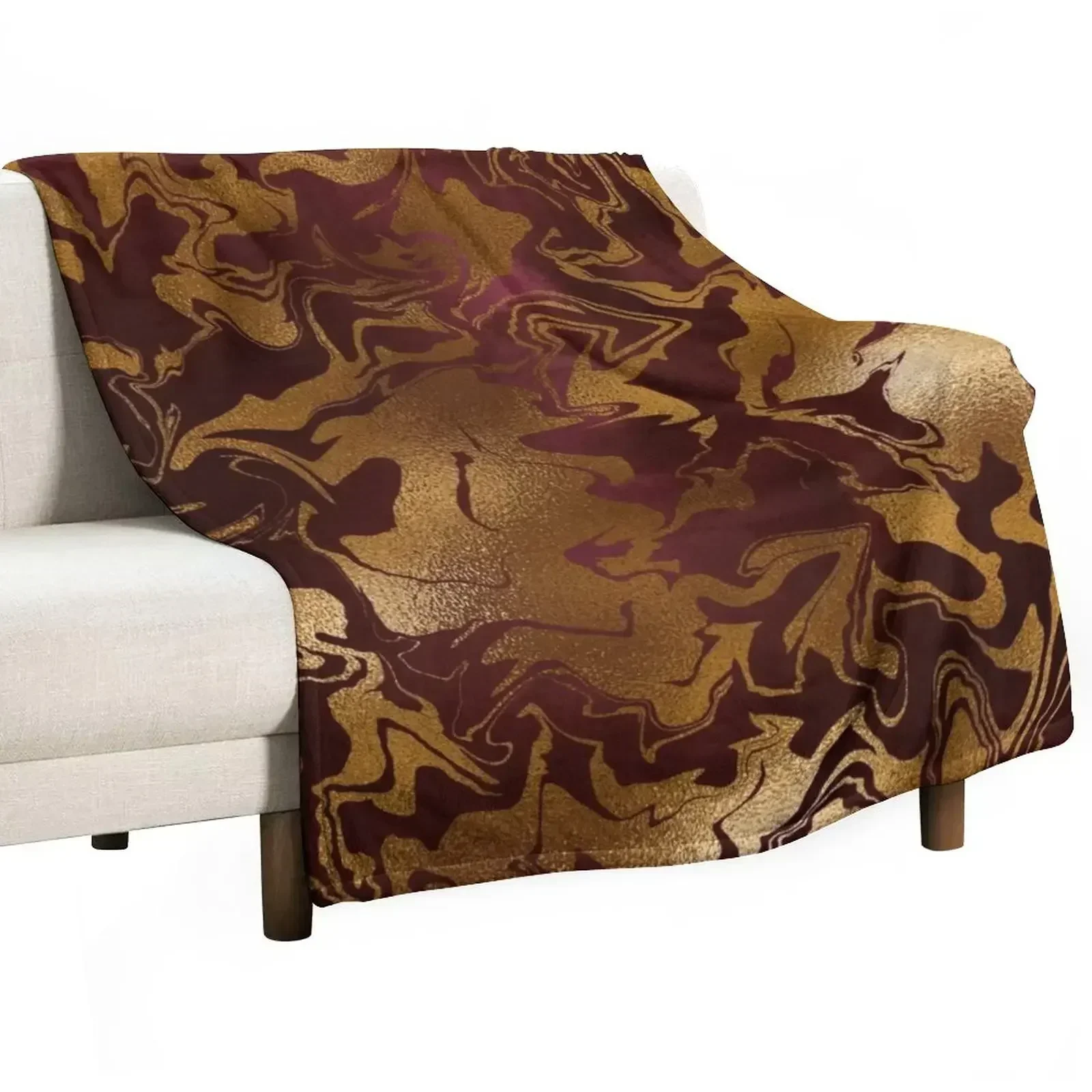 

Marble Burgundy and Gold Swirled Pattern Throw Blanket Modern Design Soft Blanket for Home Decor