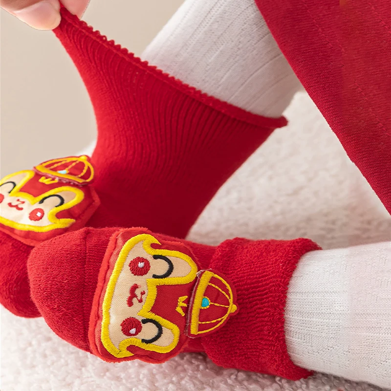 Baby socks Autumn winter Baby socks Mid-tube socks Red Full moon socks Baby floor socks New Year socks non-slip 0-1 years old