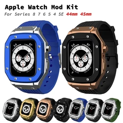 Custodia in acciaio inossidabile + cinturino in gomma per iWatch 9 45mm 44MM Kit di modifica cinturino in Silicone per Apple Watch Series 9 6 5 4 SE 8 7 45