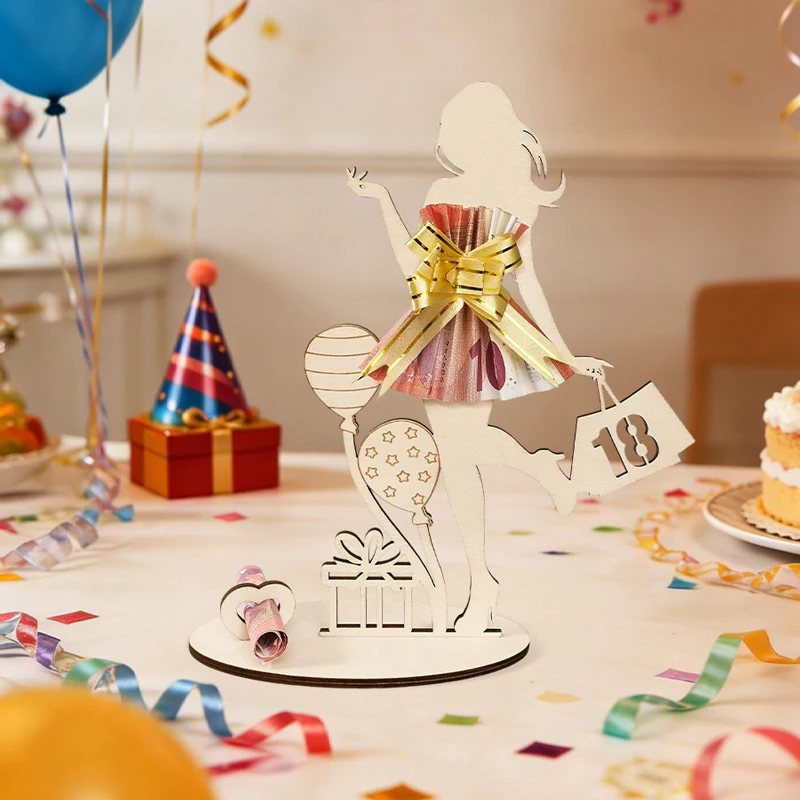 Süße Einladungskarte zum 18. Geburtstag mit Holz-Mädchensilhouette, Grußkarte für 18. Geburtstagsparty, Einladung für Teenager-Mädchen, Feierkarte