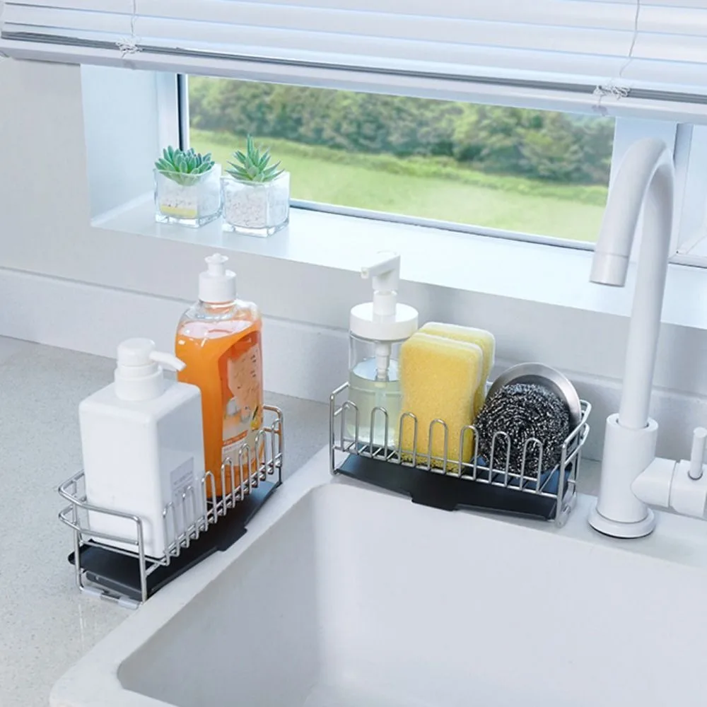 

Stainless Steel Dish Drying Rack Rust-proof with Drain Tray Sink Sponge Rack Corrosion-resistant Ventilated Kitchen Drain Rack