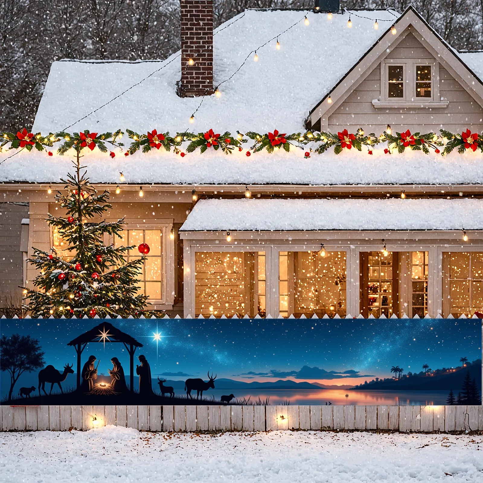 Christmas Celebration Vivid Colors Starry Night Banner Religious Banner High Quality Material Nativity Scene Banner For Family - Image 4