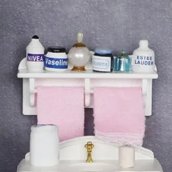 1SET 1:12 Dollhouse Minatures Bathroom Towel Rack Storage Shelf with Accessories