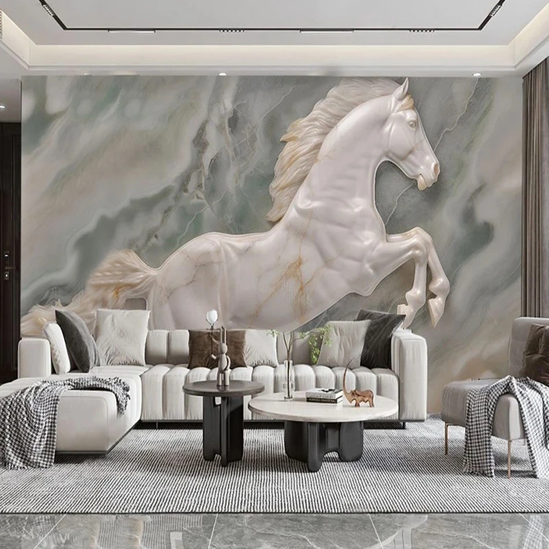 

Modern Fashion Light Blue Marble Relief Horse Photo Wallpaper Mural Church Living Room TV Sofa Backdrop Wall Home Decor Fresco