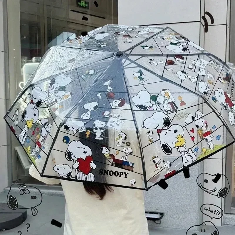 Nouvel Parapluie Snoopys pour Homme, Parapluie Triple Pliage Entièrement Automatique, Parapluies en Plastique Tendance, Parapluies Pliants Mignons pour Femme