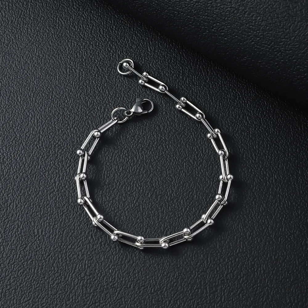 Bracciale a maglie con fibbia a ferro di cavallo bracciale da uomo Punk Rock con catena in acciaio inossidabile fatto a mano