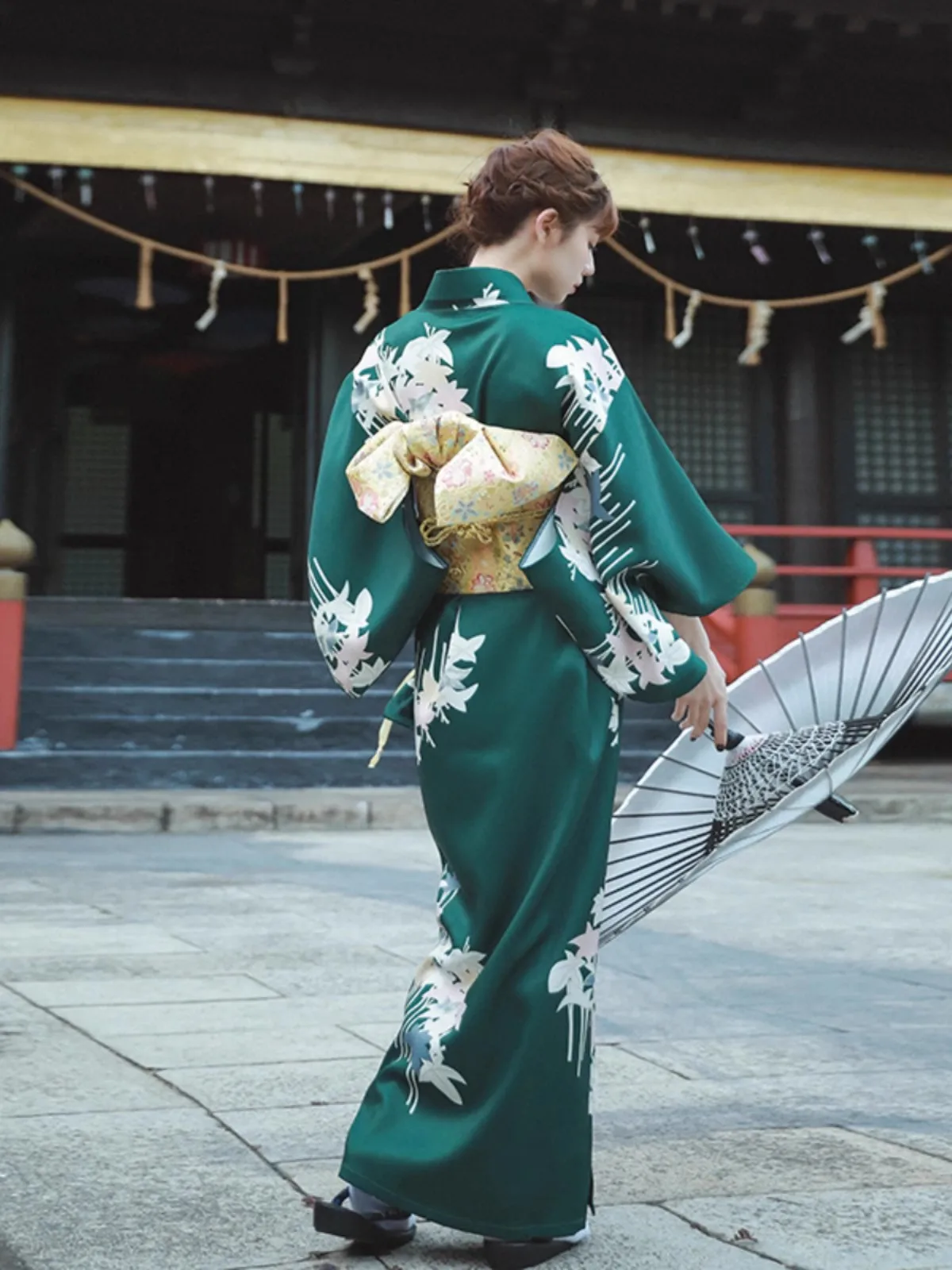 Kimono japonés mejorado con bolso para mujer, Yukata Vintage verde, Formal, nuevo