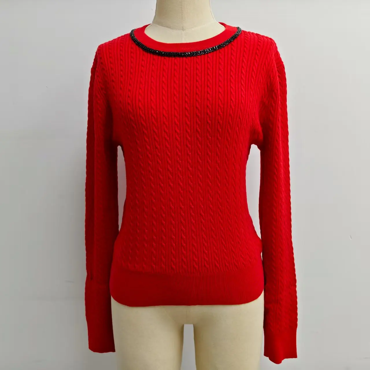 Spring And Autumn New High Quality Fashion Classic Commuter Versatile Blended Heavy Duty Nail Drill Knitted Women's Sweater