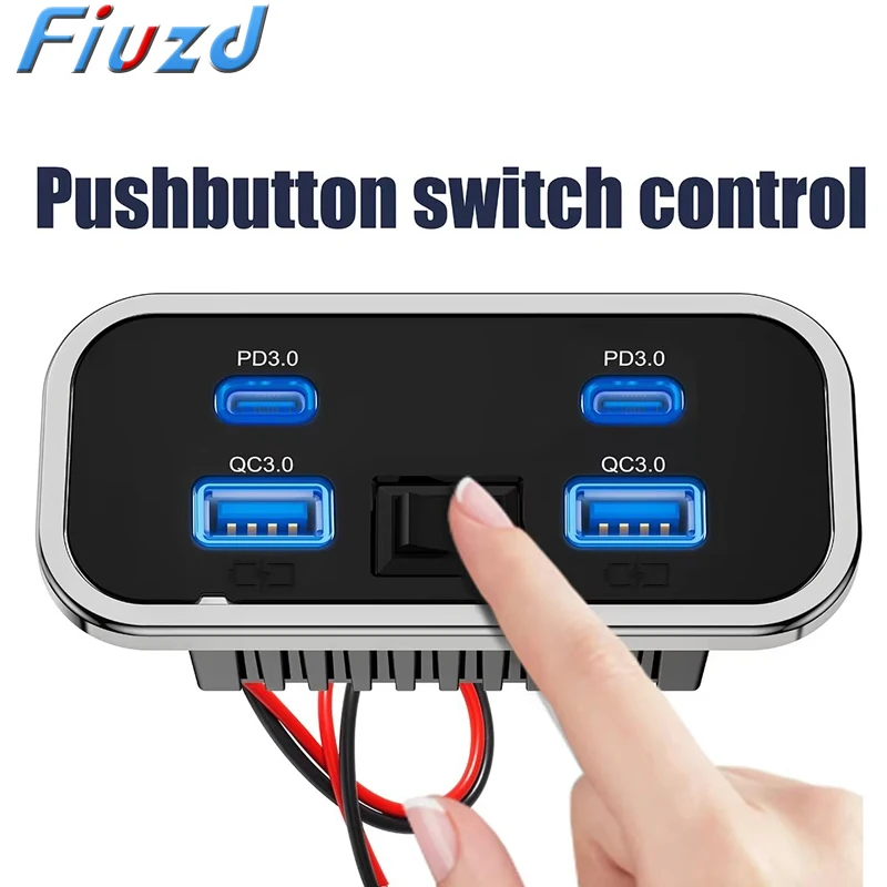 NEW 4-Port 12-24V RV USB Outlet Fast Car Charging Dual PD3.0 Dual QC3.0 Socket Wall Mount Charger Accessories for Bus Boat Truck