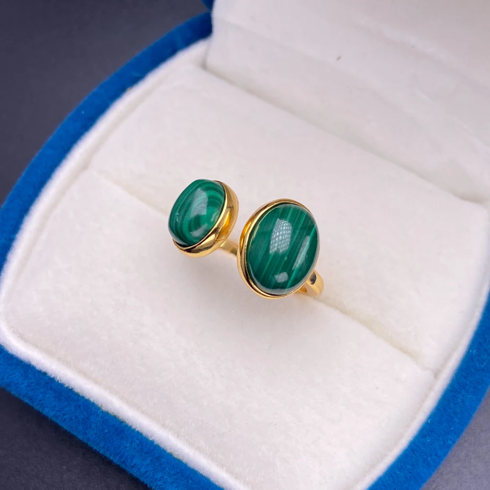 Trendy Natural Malachite Rings Sterling 925 Silver 18K Yellow Gold Lapis Moss Agate Kyanite Amazonite for Women Party Jewelry - view 2