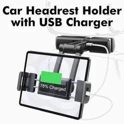 HKGK Foldable Car Back Seat Headrest Tablet Phone Car Holder Stand With USB Charger Support For Xiaomi iPhone iPad Car Mount