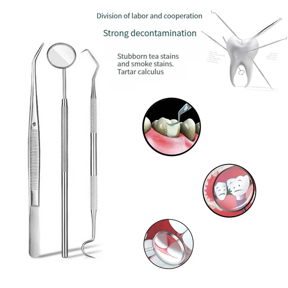 

3-х предметный набор для ухода за зубами из нержавеющей стали, полностью круглая чистка зубного камня, отбеливание зубного камня, необходим иметь артефакт для ярких зубов