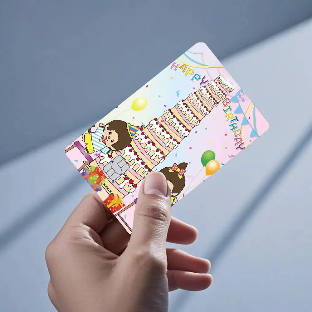 Cartoon M-Monchhichi happy birthday 4pcs 1Set Film Skin for Debit Credit Bank Visa Card Decal Cover
