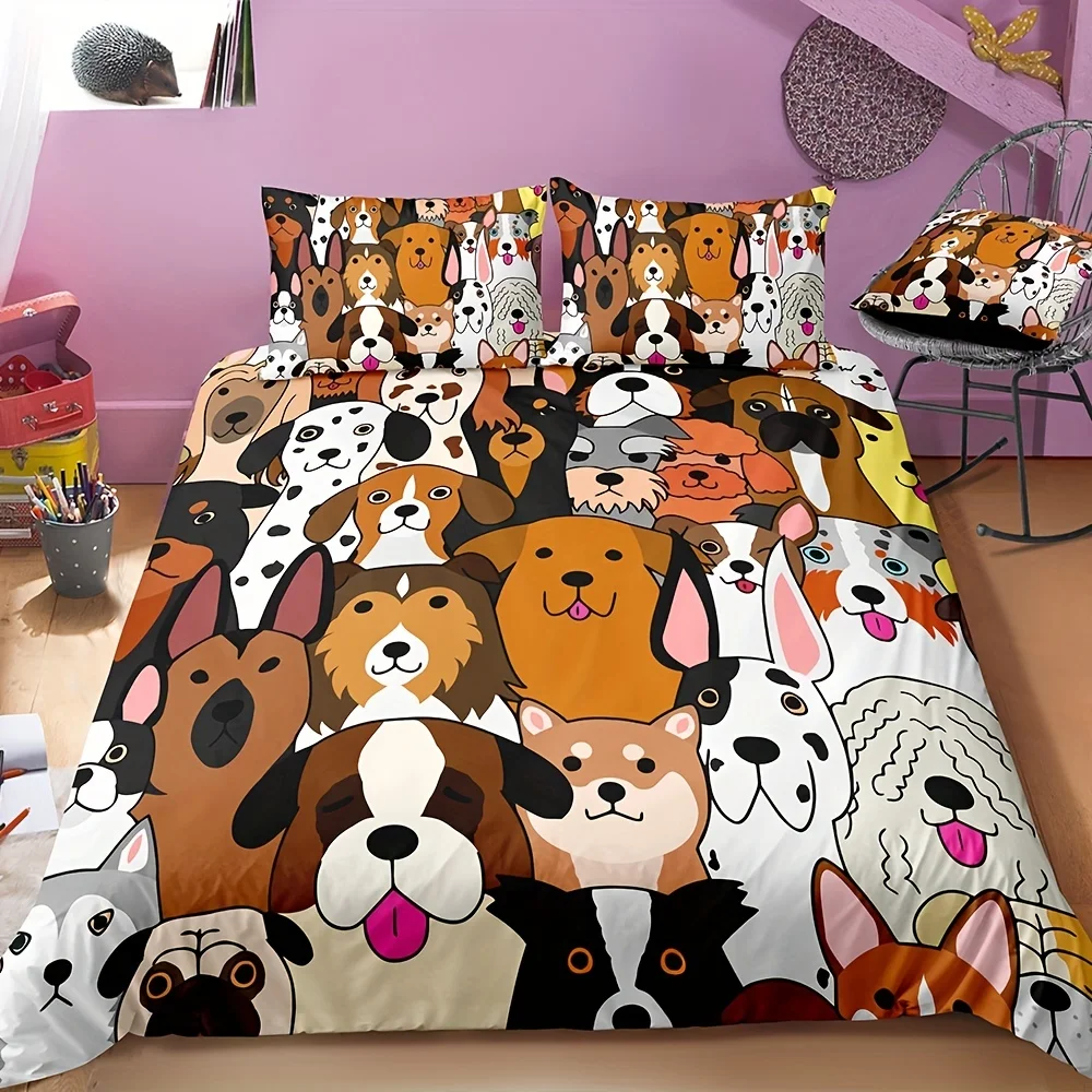 

Soft and Comfortable Dog Print Duvet Cover Set for Bedroom and Guest Room - Includes 1 Duvet Cover and 2 Pillowcases