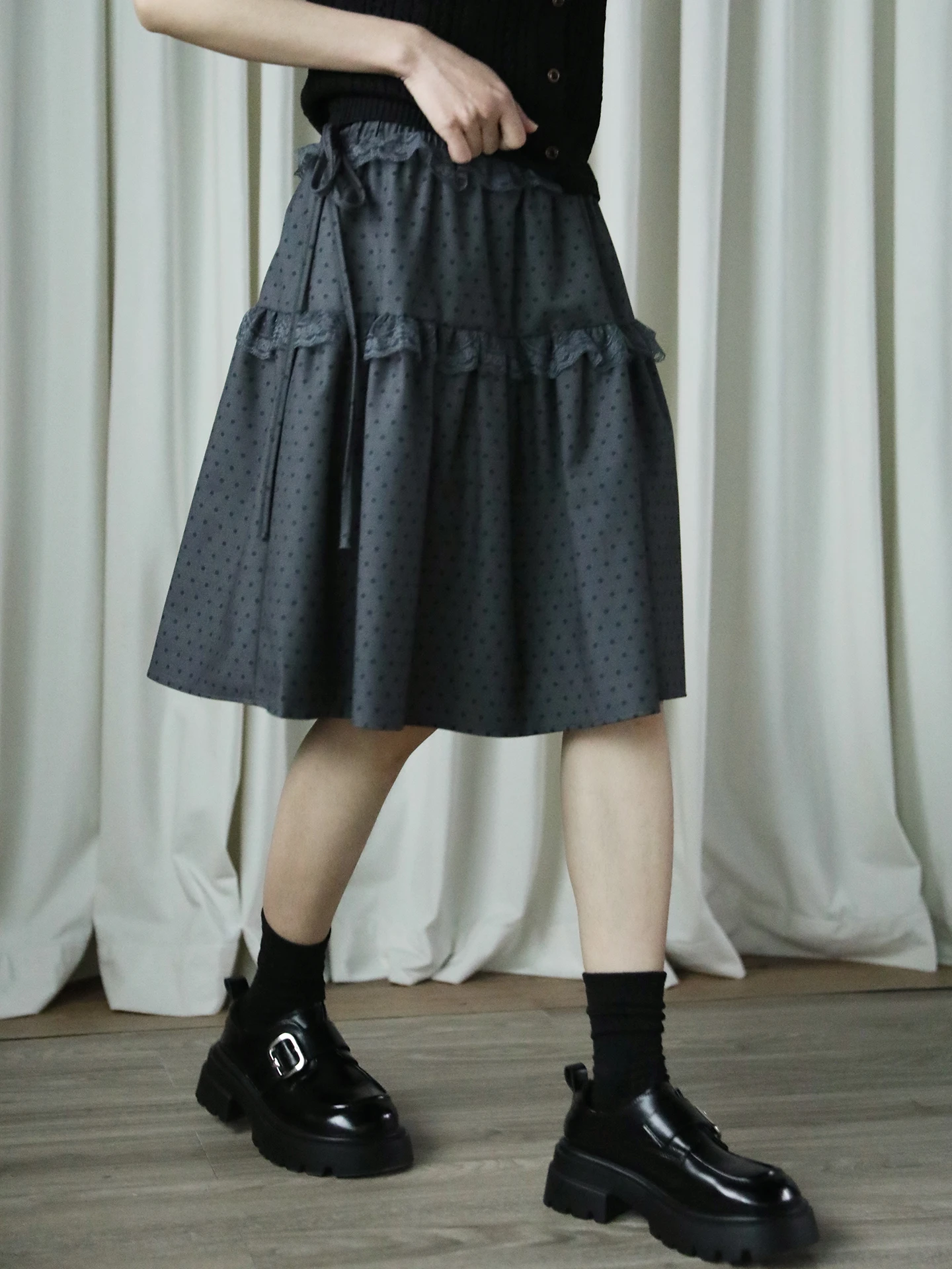 

Ретро-юбка миди А-силуэта в горошек с высокой талией, на поясе, повседневная, свободная, с эластичным поясом на шнурке, утягивающая, для женщин