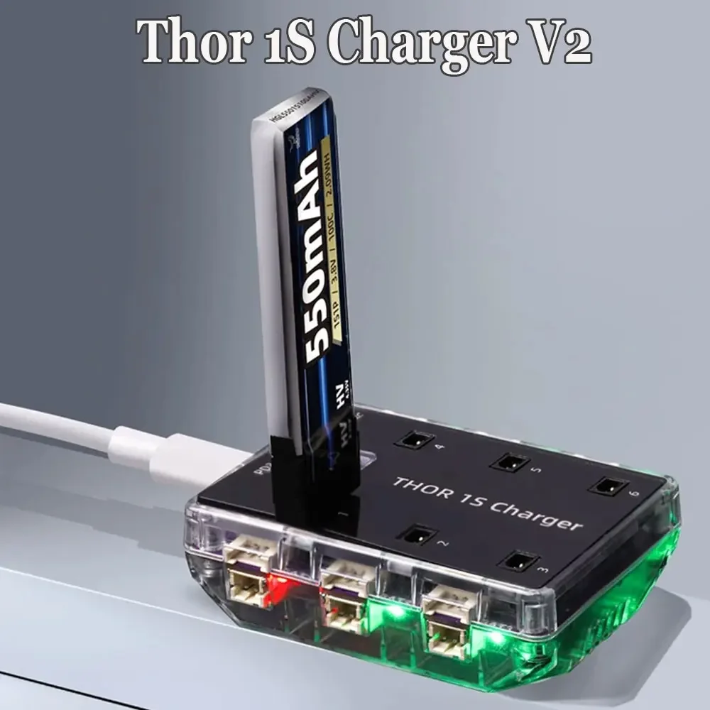 HGLRC Thor 1S Ladegerät V2 6 Port Lithium US/EU LiPo Batterie Lade Max 65W PH2.0 MX2.0 A30 BT2.0 Für FPV RC Flugzeug Auto Drone