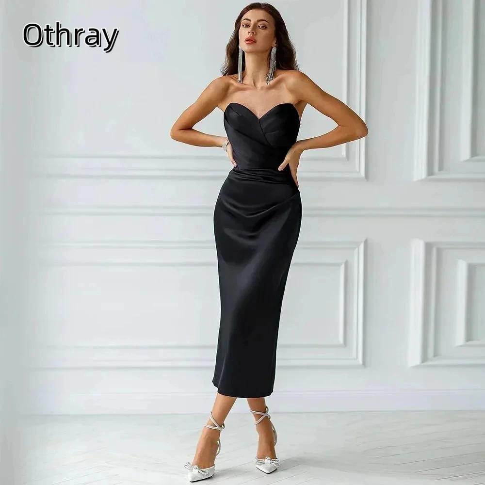 

Customized Homecoming Dress Satin Sweetheart Sheath Tea Length Sleeveless Split Back Party Gown Customized vestido de novia