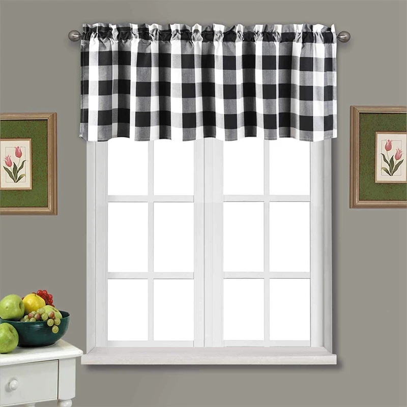 2X Buffalo Plaid Valances For Kitchen Farmhouse Check Plaid Valances For Window Treatment Decor (Black And White)