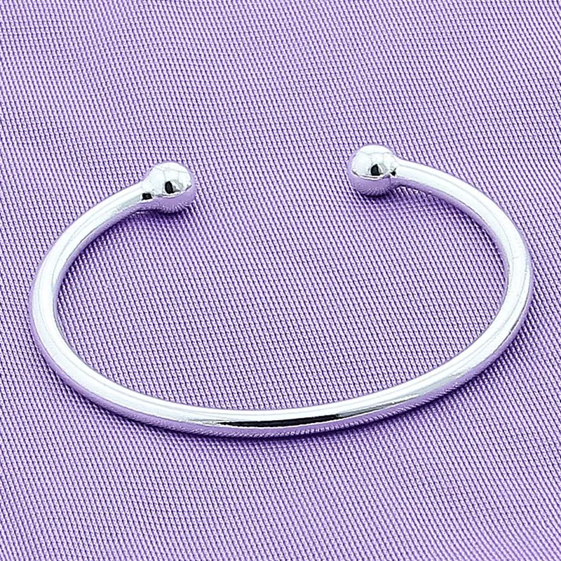 

925 Sterling Silver Smooth Solid Bead Bracelet Bangles For Women Men Wedding Engagement Party Jewelry Gift