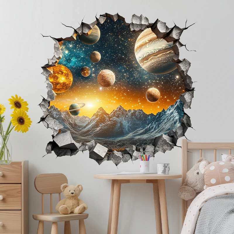 Wall Hole Art Cosmic Wonders Space Planet Star Vinyl Mural Stickers for Creative Home Decoration Aesthetic Rooms Porch Removable